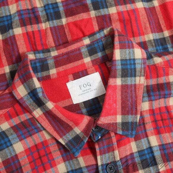 Fear of God FOG Medium Red Multi Tartan Plaid Flannel Button Down Shirt MSRP 260 - Picture 3 of 6
